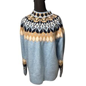 CeCe Fair Isle Funnel Neck Sweater Nordic Women's SZ LG Cozy Classic Soft